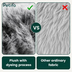 Comparison graphic demonstrating the superior quality and soft texture of plush fabric with a professional dyeing process versus ordinary pet bed fabric.