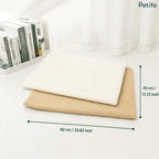 Dimensions of the pet mat shown as 60 cm by 45 cm (23.62 inches by 17.72 inches) with a white and a beige mat stacked together.