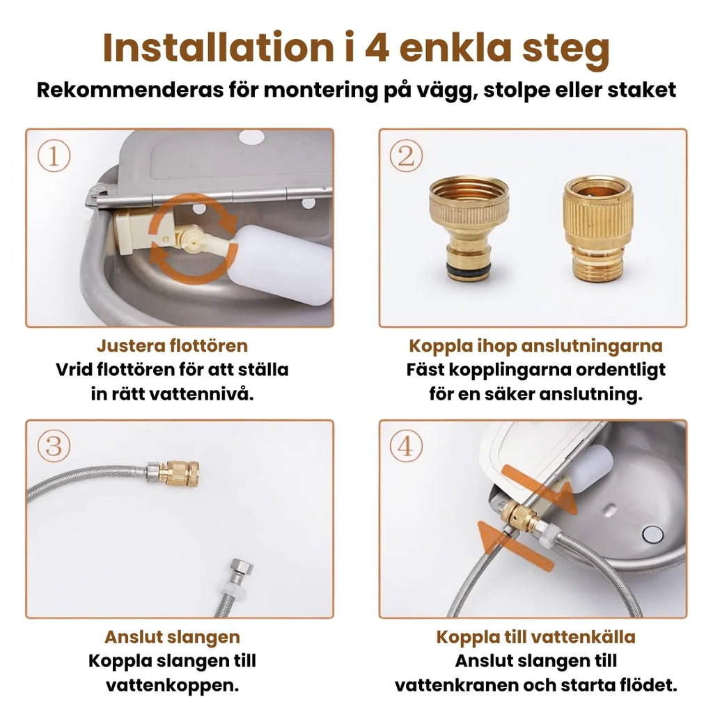 Installation Automatic Water Bowl for horses in stainless steel - Petifo