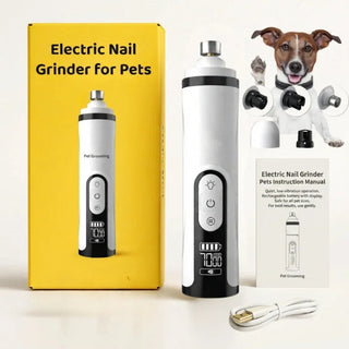 Electric nail grinder set featuring the device, charging cable, manual, and accessories.