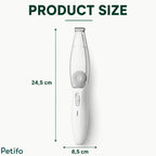 Product size diagram displaying the height of 24.5 cm and width of 8.5 cm for the vacuum pet trimmer