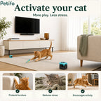 Overview banner highlighting how the interactive toy protects furniture, reduces stress, and encourages active cat play.