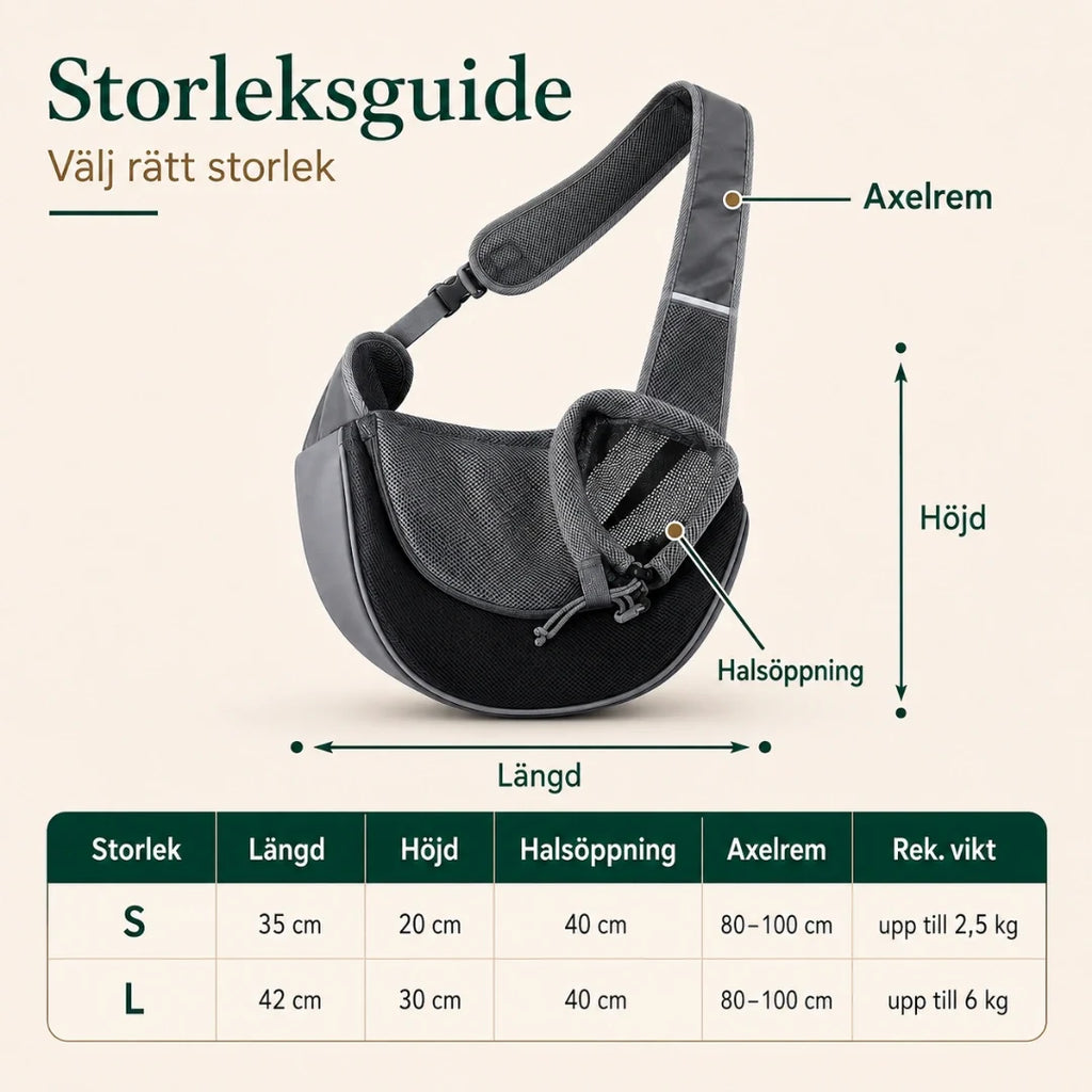 Size guide PawsPack Sling Bag for Pets - Petifo