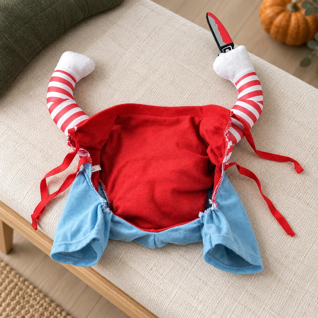 Inside view and adjustable ties of the Creepy Doll Pet Costume