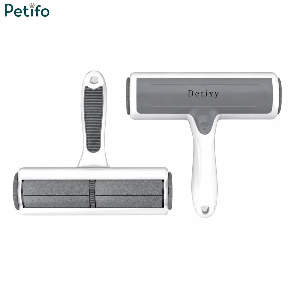 Front and back views of the white and grey Detixy fur remover