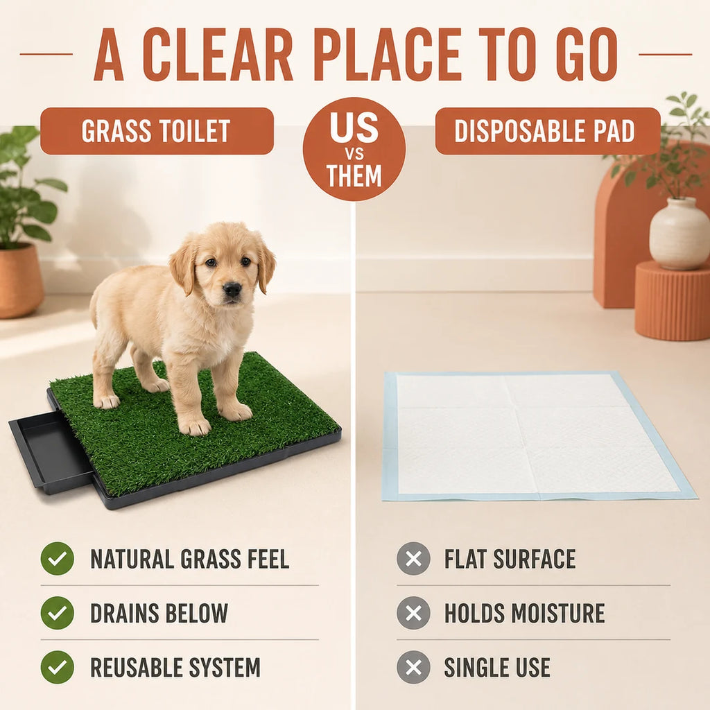 Toilettes réutilisables en gazon pour chien comparées à une alèse jetable