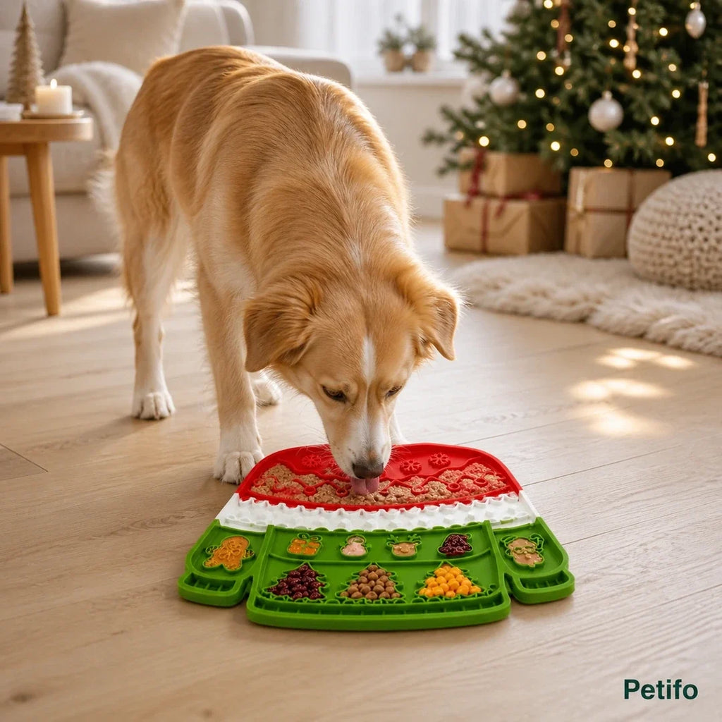 Chien profitant du tapis MerryLick dans un intérieur scandinave – Petifo