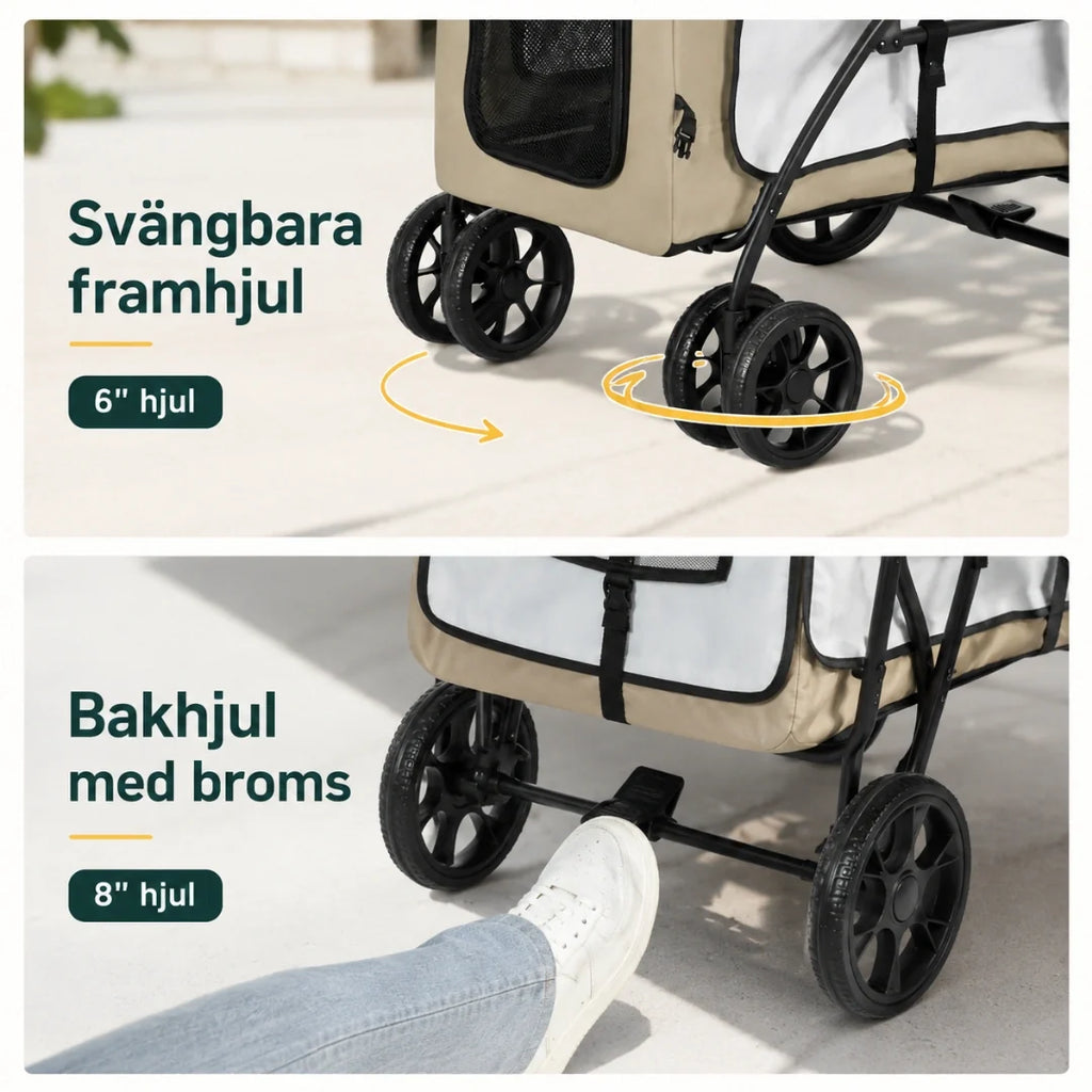 PawHut 2-in-1 Pet Pushchair for Dogs and Cats wheels - Petifo