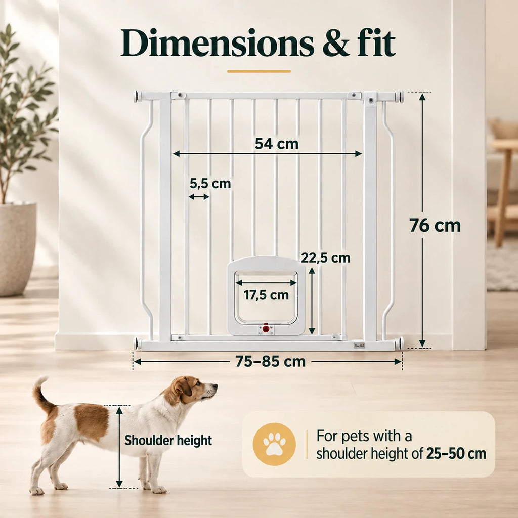 PawHut Dog Gate with Cat Flap – dimensions - Petifo