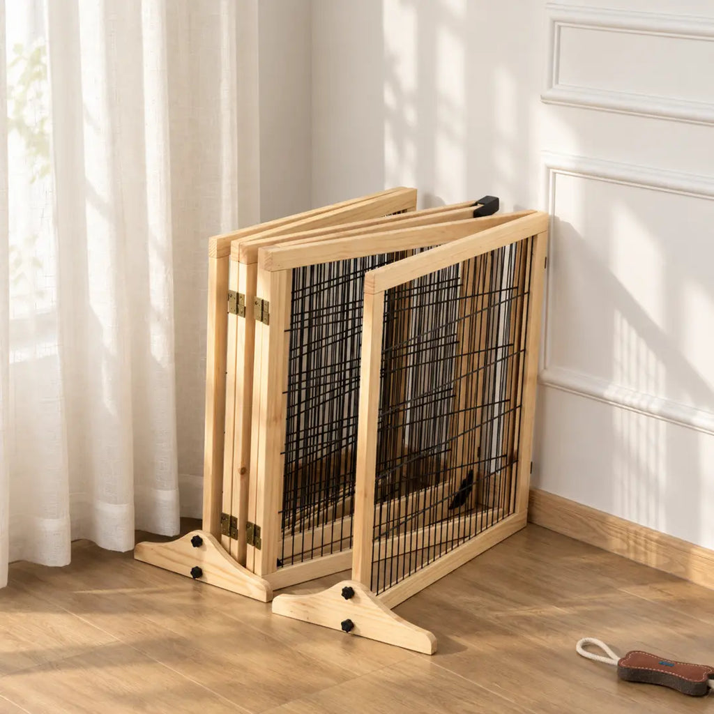PawHut foldable wooden dog gate – support feet – Petifo
