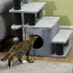 Cat using the grey PawHut 3-in-1 cat stairs and cave - Petifo