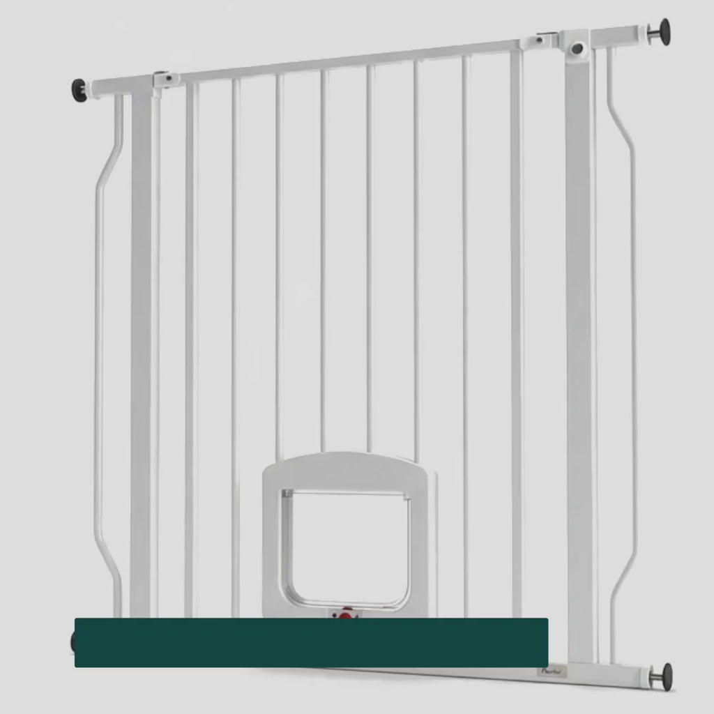 PawHut dog gate with a four-way cat flap separating pets at home — Petifo